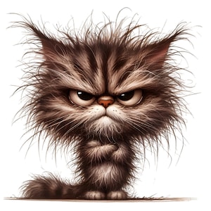 Clipart chat grincheux PNG, 15 chats duveteux drôles et adorables, parfait pour les projets numériques et les mèmes, téléchargement de haute qualité