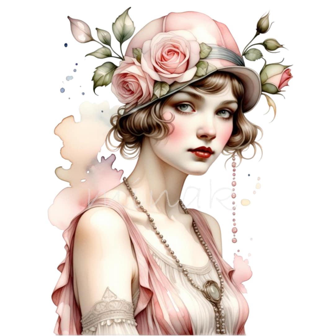 Vintage Flapper Girl PNG Clipart | 19 Elegant 1920s Woman Illustration ...