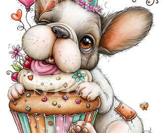15 PNG French Bulldog Cupcake Birthday Dog Clipart, Party Graphic