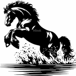 6 SVG cheval sautant fichier coupe SVG | Silhouette de cheval de trait | Puissant vecteur d'étalon pour Cricut, vinyle, art laser