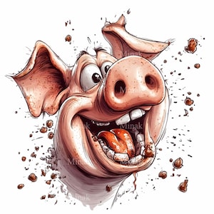 12 lustiges Schwein PNG Clipart, transparenter Hintergrund, spielerische Bauernhof Tier Illustration, wunderliches rosa Schwein Kunst Design