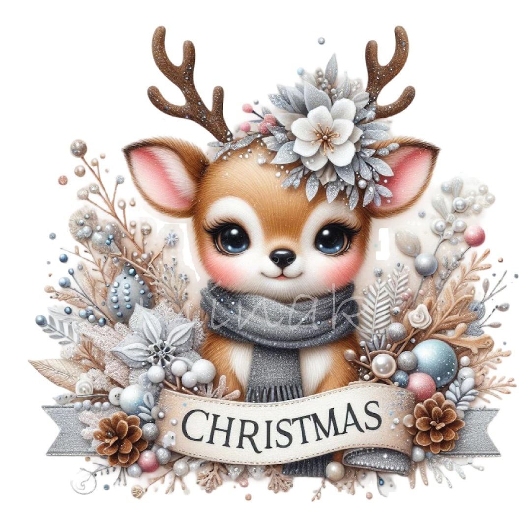15 PNG Christmas Deer Winter Fawn Floral Clipart - Etsy