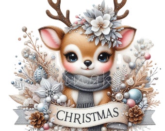 15 PNG Christmas Deer Winter Fawn Floral Clipart
