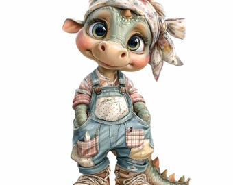 11 PNG Garden Dragon Clipart, Floral Dinosaur Cottage Animal Sublimation