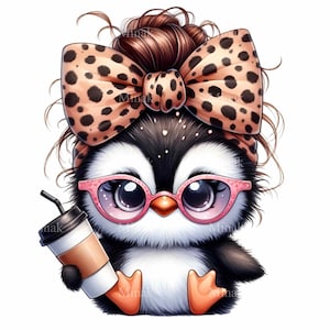 Carino pinguino PNG Clipart - 14 Adorabile pinguino con occhiali e caffè per l'artigianato