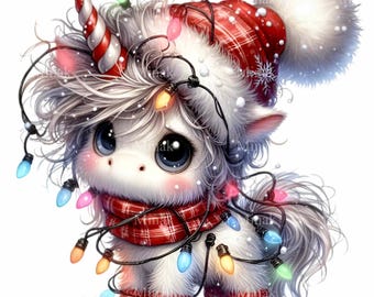 10 Tangled Christmas Unicorn Png, Tree Light Holiday Pony Graphic Art