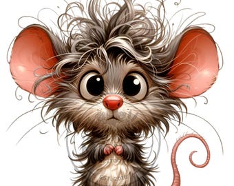 12 Messy Hair Mouse PNG Fluffy Rodent Big Ear Animal Clipart