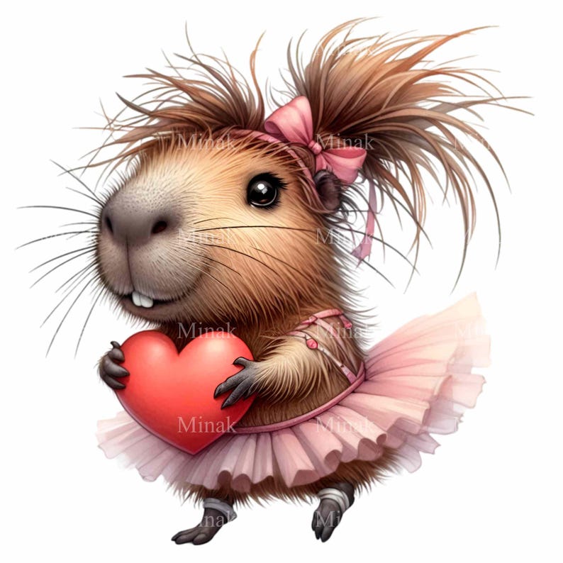 Capybara Clipart PNG – Valentine Capybara Illustration – Heart Animal Graphic