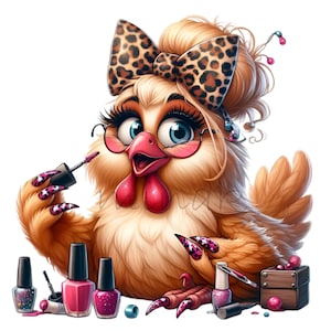 15 Fancy Chicken PNG Clipart - Gallina affascinante con fiocco leopardato, smalto per unghie e occhiali Arte digitale per l'artigianato
