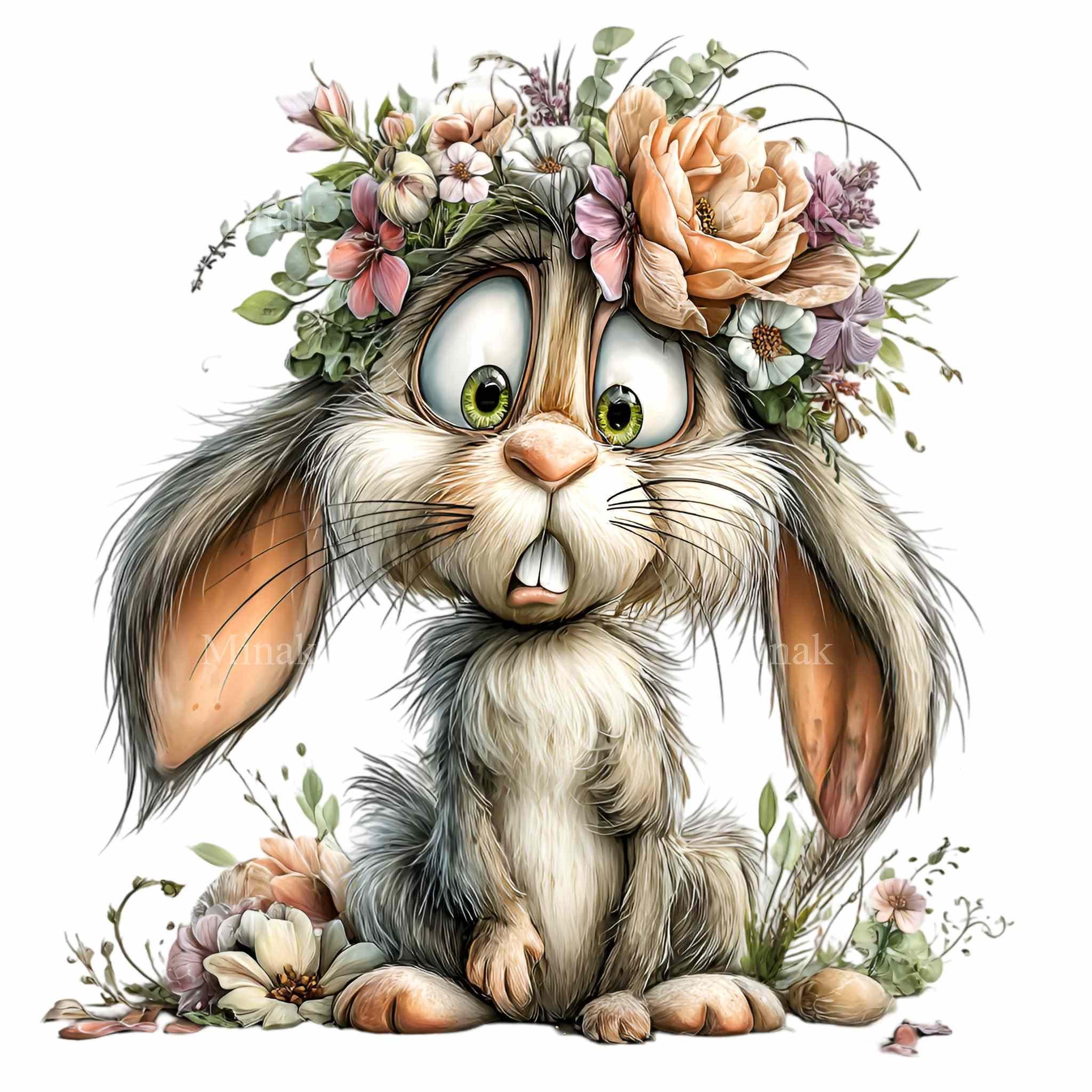 15 PNG Floral Bunny Clipart - Rabbit With Flower Crown - Cute Digital ...