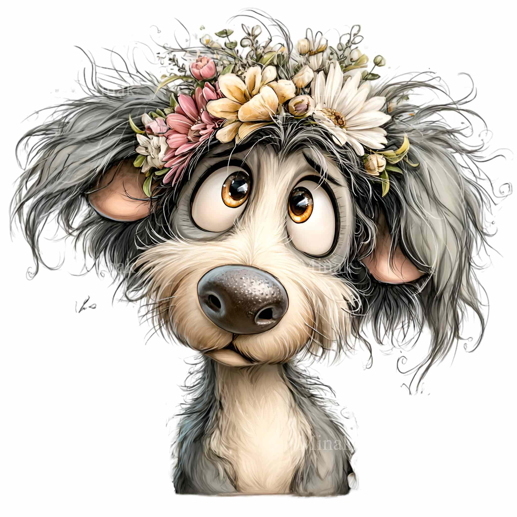16 PNG Floral Dog Head Clipart – Funny Puppy PNG Illustration – Cute ...