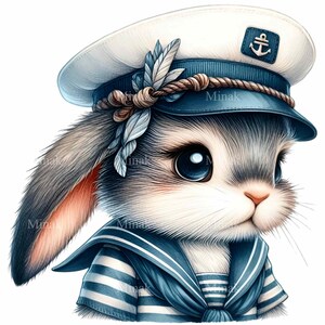 14 PNG Watercolor Sailor Rabbit Clipart, Nautical Bunny Nursery Art ...