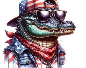 Alligator Clip Art, Patriotic Clipart, 10 PNG USA Flag Clip Art