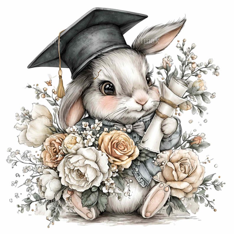 15 PNG Graduation Bunny Clipart, School Graduate Rabbit Class of 2026 ...
