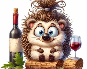 15 PNG Hedgehog Wine Funny Animal, Autumn Lover Sublimation Graphic