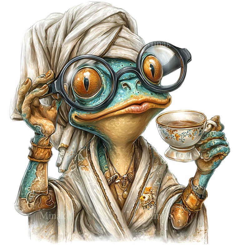 15 PNG Funny Frog Sublimation Tea Drinking Toad Clipart, Spa Watercolor ...