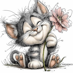 12 PNG Floral Cat Clipart - Cute Kitten With Flowers Digital Download ...