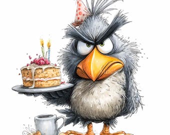 16 PNG Grumpy Bird Födelsedagstårta Clipart, Rolig Figur Utskrivbar