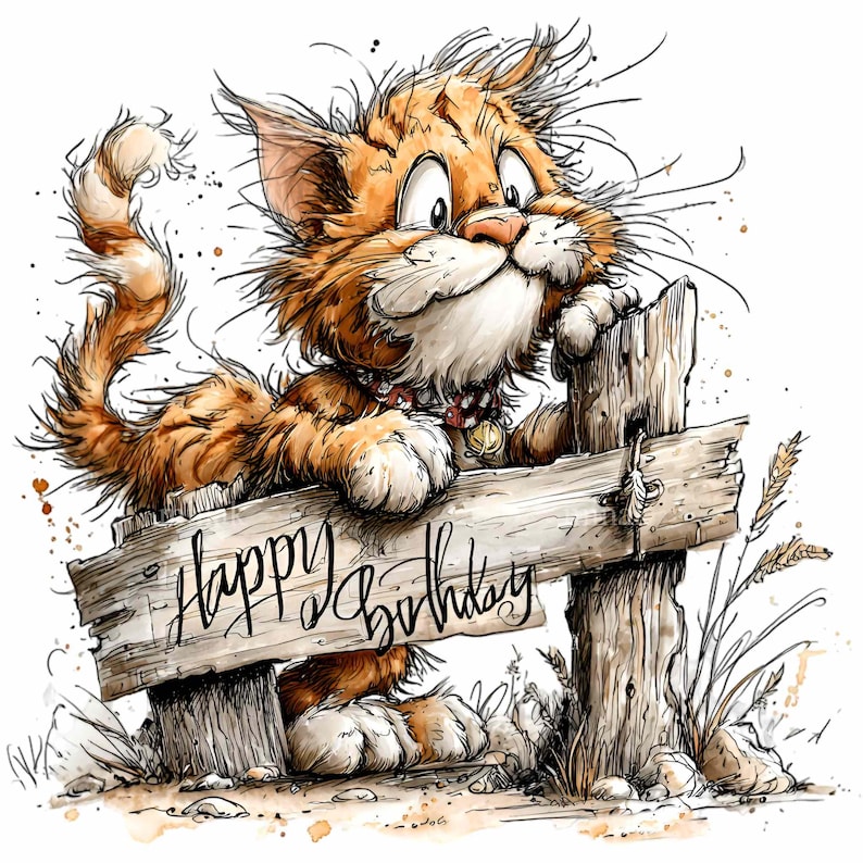 happy birthday cat, funny cat, cat illustration,... 12 PNG Funny Kitten Birthday – Orange Cat Clipart - Etsy