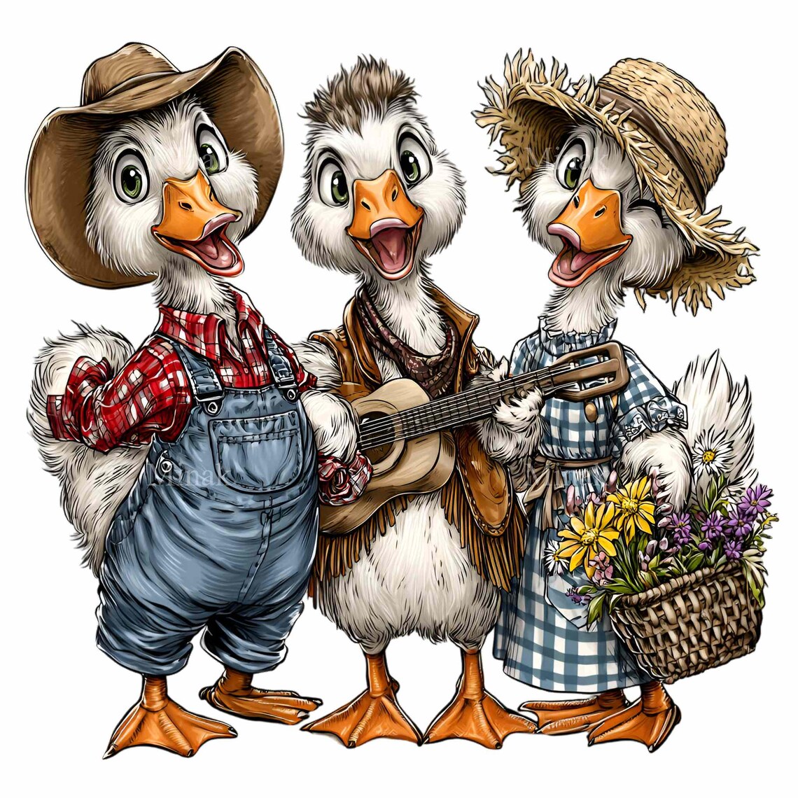 14 PNG Singing Geese Clipart – Cute Goose PNG – Funny Farm Animal Art ...