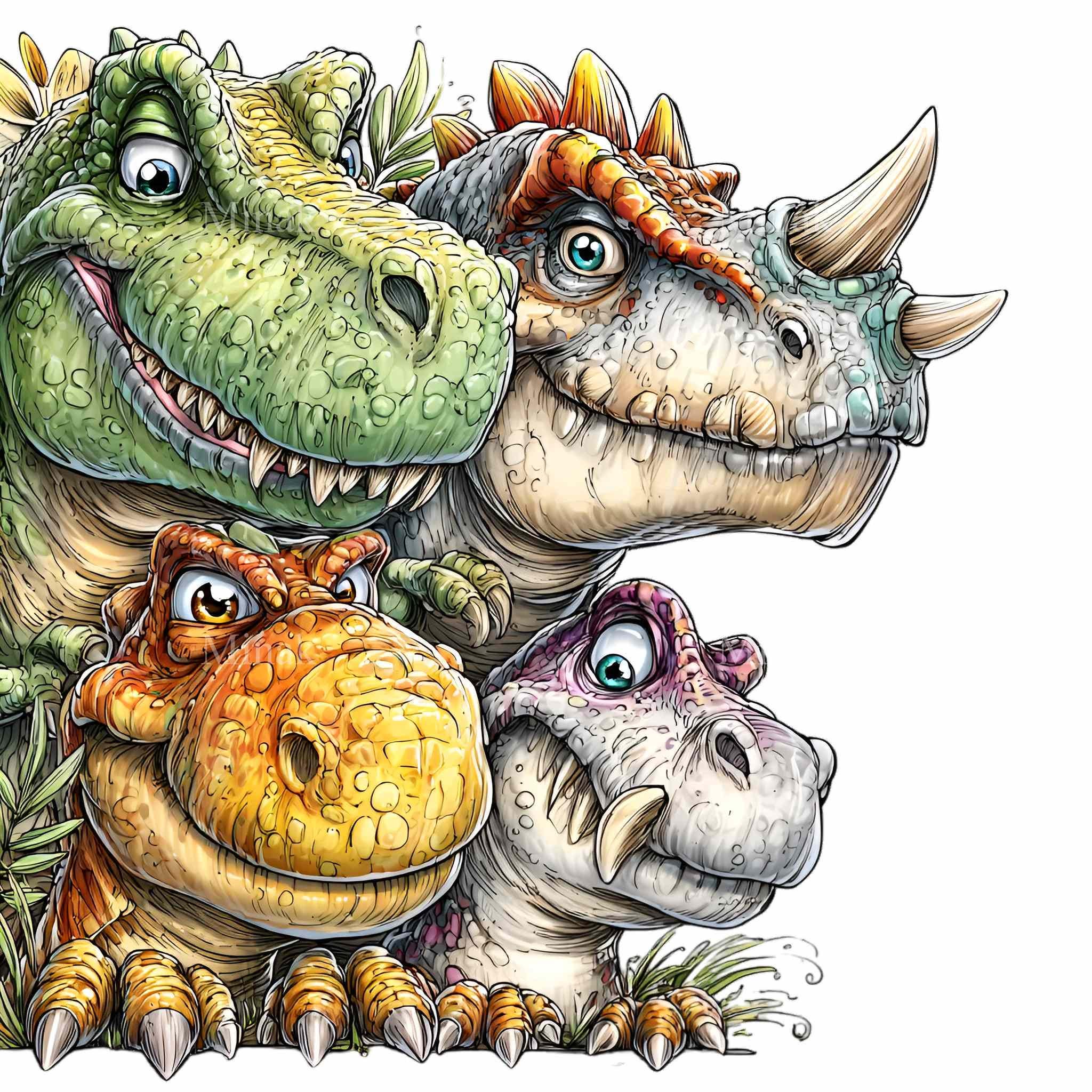 10 PNG Colorful Dinosaur Clipart – Funny Dino PNG – Cute Cartoon Trio ...