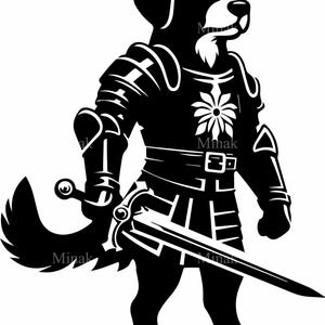 7 SVG hond ridder SVG, dappere middeleeuwse hond krijger gesneden bestand, fantasie zwaardvechter hond clipart, heroïsche hond SVG ontwerp