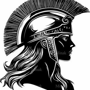 5 SVG de mujer guerrera, archivo de corte de casco griego antiguo, clipart de mujer luchadora para Cricut, Silhouette y corte láser