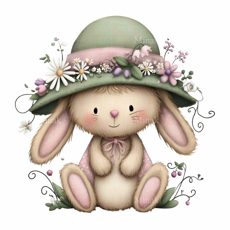 16 PNG Garden Rabbit Floral Hat Bunny Clipart, Spring Nursery - Etsy