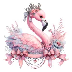 15 Elegant Flamingo PNG Clipart - Royal Pink Flamingo with Crown & Bows Digital Download for Sublimation and Crafts image 5