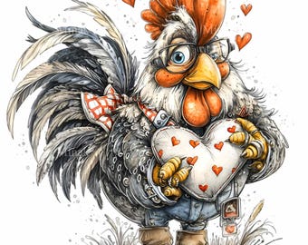 10 PNG Valentinstag Hahn PNG - Vogel mit Herzkissen (digitaler Download)