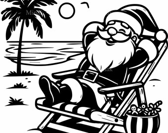 8 file SVG Tropical Santa Beach, file vettoriale per taglio estivo/natalizio, grafica per vacanze e festività.