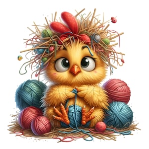 Bola de hilo de tejer de pollo Pollito divertido 10 PNG Ilustración prediseñada