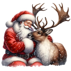 Le Père Noël Embrassant Le Renne PNG Clipart | 15 oeuvres d'art numérique réconfortantes pour une décoration de Noël