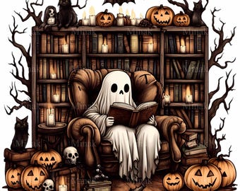 10 PNG Reading Ghost Halloween Library Bookworm Clipart