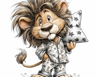 15 PNG Lion Pajamas Clipart, Safari Sleep Animal Star Pillow
