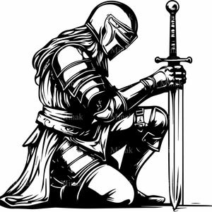 3 archivos SVG de caballero arrodillado, clipart de guerrero haciendo juramento, diseño de honor y caballería medieval para Cricut y corte láser