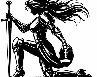 6 Cavalieri femminili Calcio SVG, Donna in armatura File vettoriale di taglio, Grafica sportiva fantasy
