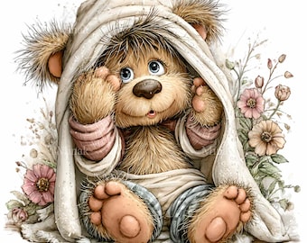 15 PNG Cute Bear Clipart – Baby Animal PNG – Nursery Wall Art Design for Kids Room, Sublimation Print for Newborn Gift, Digital Download