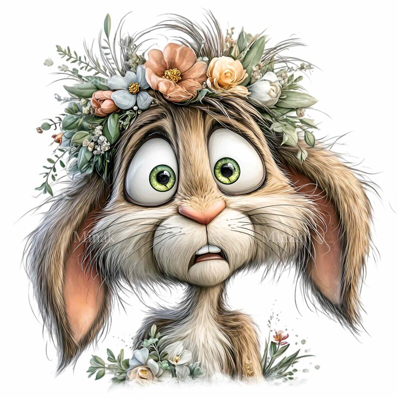 15 PNG Floral Bunny Clipart - Rabbit With Flower Crown - Cute Digital ...
