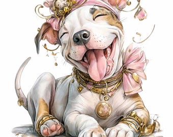 16 PNG Funny Dog Clipart – Happy Puppy Illustration with Bow Jewelry for Nursery Wall Art