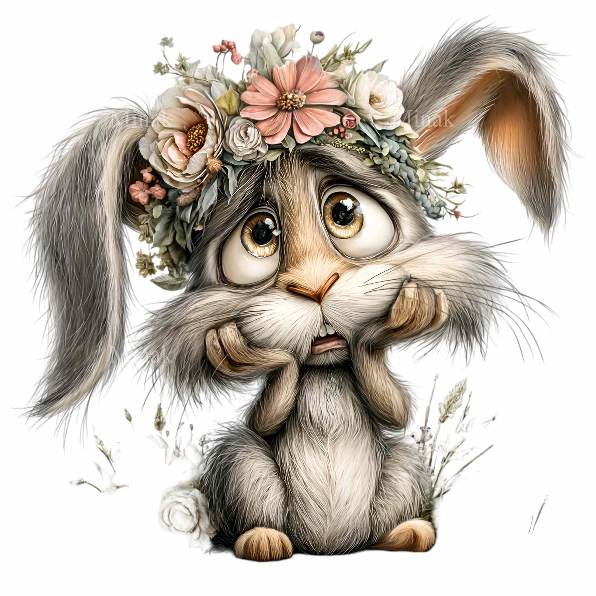15 PNG Floral Bunny Clipart - Rabbit With Flower Crown - Cute Digital ...