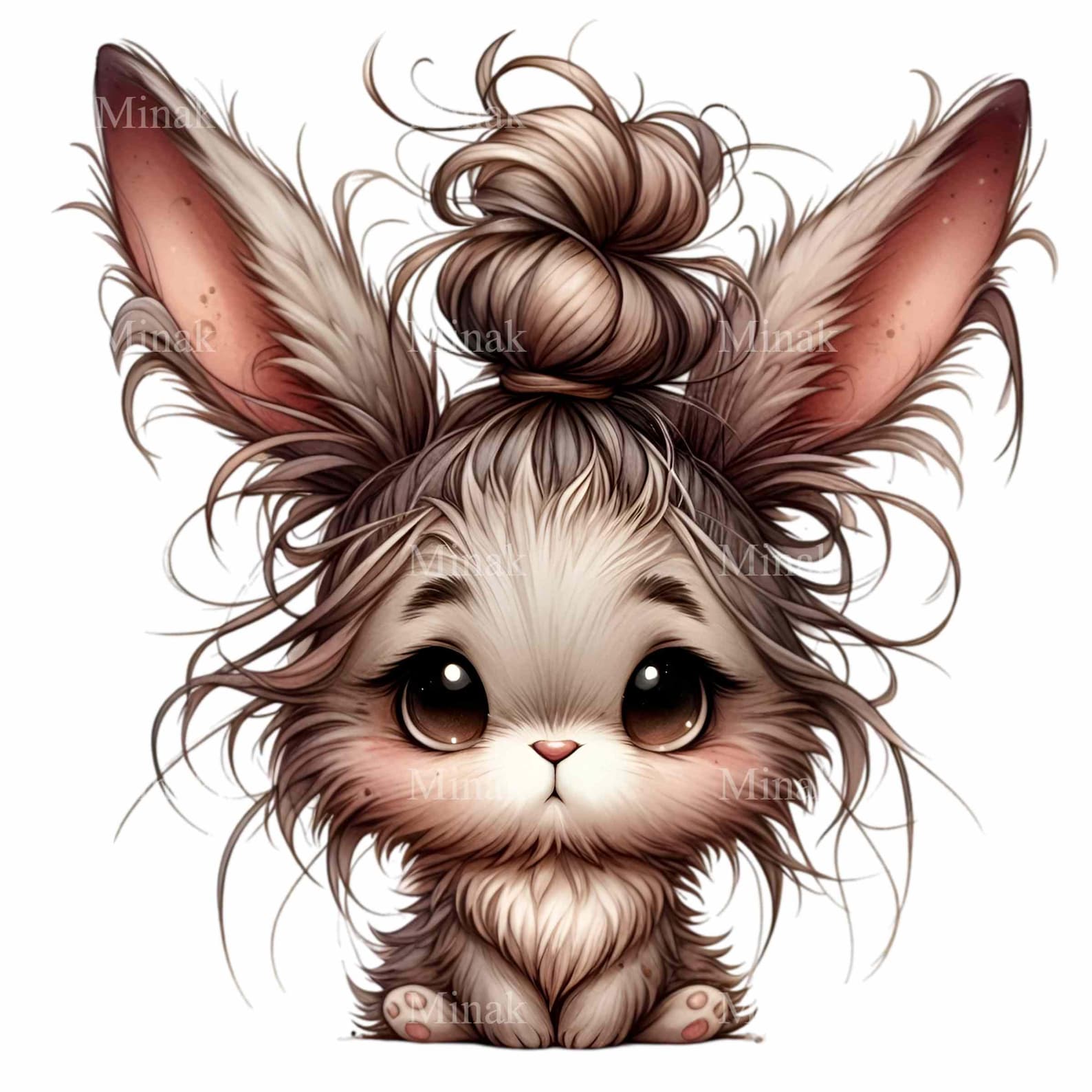 12 PNG Messy Hair Bunny Clipart, Long Ear Rabbit, Woodland Animal Art ...