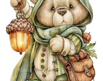 12 PNG Woodland Bear Clipart Acorn Lantern Forest Graphic