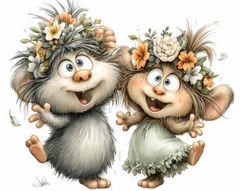 16 PNG Glada Fluffiga Varelser Clipart, Fantasy Blommig Vänner Konst