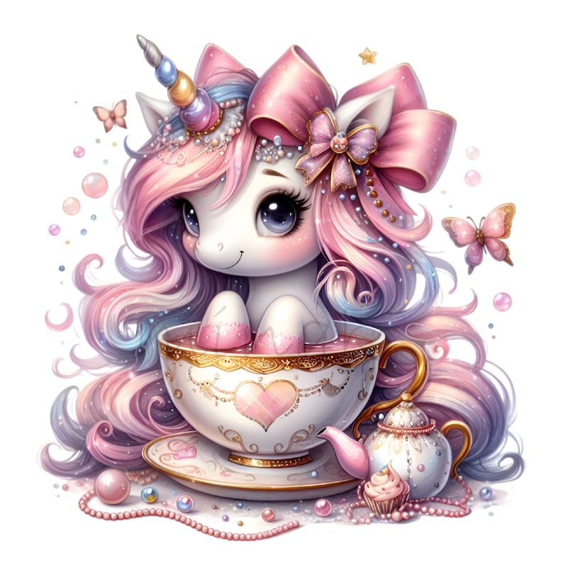 Tea Cup Clipart, Unicorn Clip Art, Birthday Clipart, 10 PNG Pastel