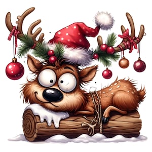 Weihnachten Rentier Clipart PNG, 15 entzückende Rentier mit Weihnachtsmütze und Ornamenten, perfekt für Feiertagsdekor und digitale Projekte