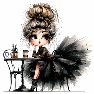 14 Girl PNG Clipart | Stylish Girl in Tutu with Coffee | Perfect for Crafts and Fun Designs