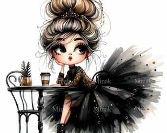 14 Girl PNG Clipart | Stylish Girl in Tutu with Coffee | Perfect for Crafts and Fun Designs