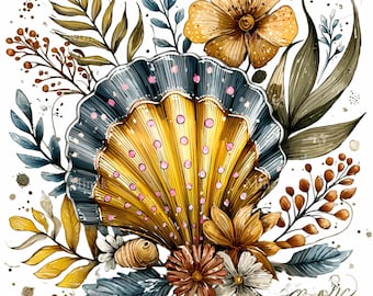 手描きの貝殻イラスト集：気まぐれな航海用筆ペン貝 | カキ、巻貝