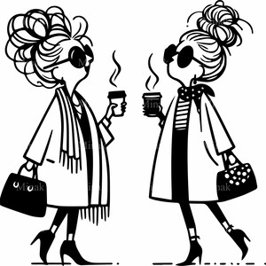 4 SVG Chic Fashion Women SVG, Stylish Coffee Lovers Cut File, Trendy Ladies with Sunglasses Clipart for Cricut & Silhouette